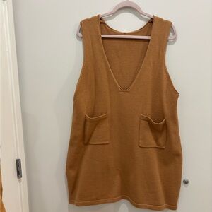 Stylish Tan V-Neck Sweater Dress